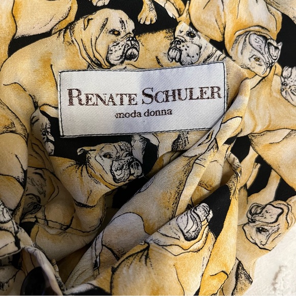 Bull Dog Button Down Short Sleeve Shirt Renate Schuler Raw Silk Yellow Black - Picture 5 of 9